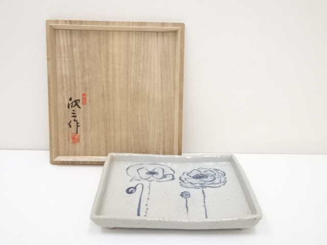 JAPANESE CERAMICS / SQUARE PLATE / POPPY
